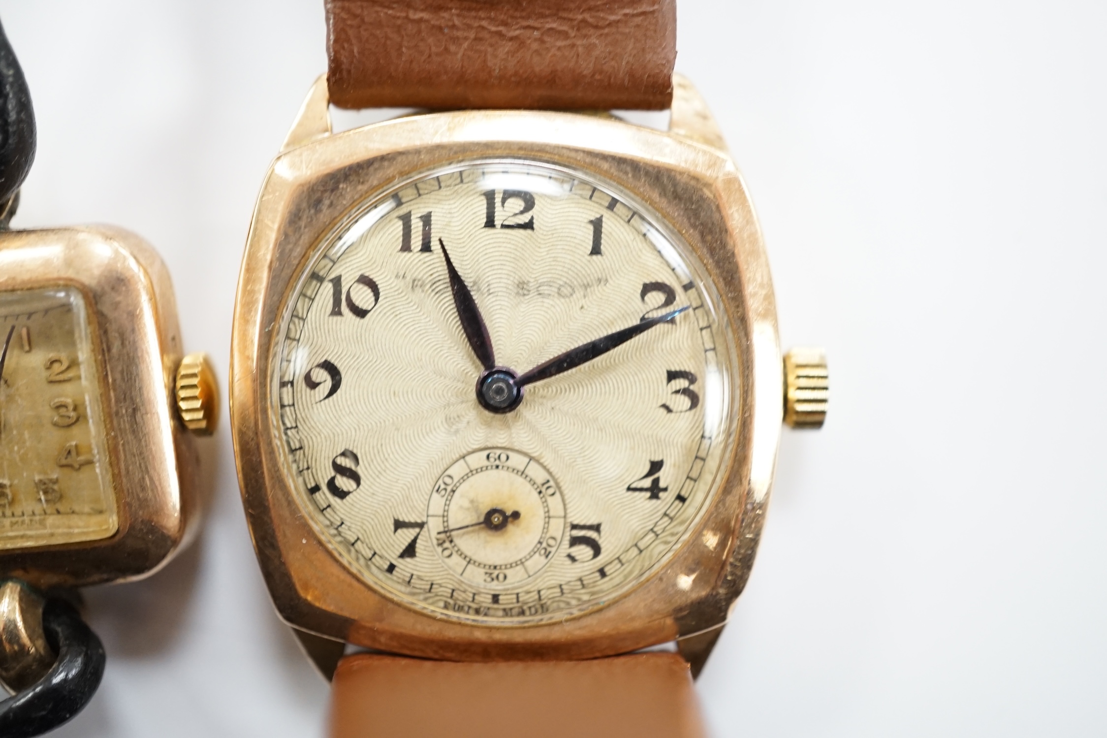 A gentleman's 9ct gold Royal manual wind wrist watch and a lady's yellow metal manual wind Trebe wrist watch.